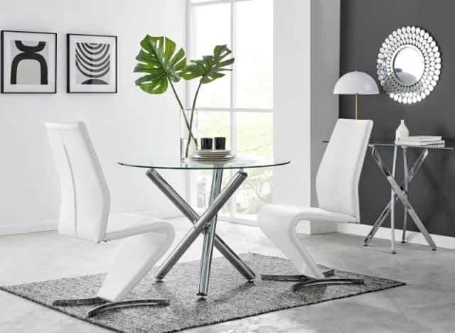 FurnitureboxUK FurnitureboxUK Selina Round Glass And Chrome Metal Dining Table And Luxury Willow Chairs Set in Off White Size: 2 Person Off White 2