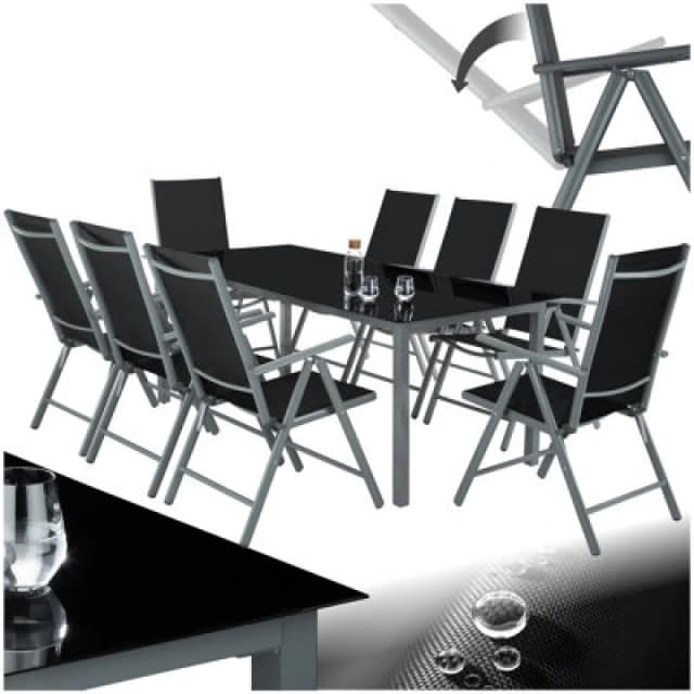 Tectake Garden Table And Chairs Pompeii - For 8 People, Aluminium Frame, Adjustable Backrests - Anthracite - 1