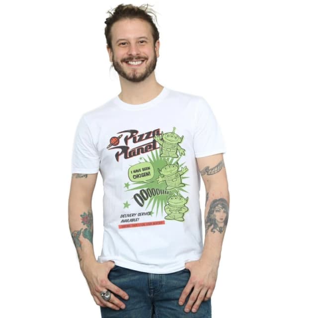 Disney Toy Story 4 Pizza Planet Little Green Men T-Shirt in White Size: Small White S Male 5059308524508