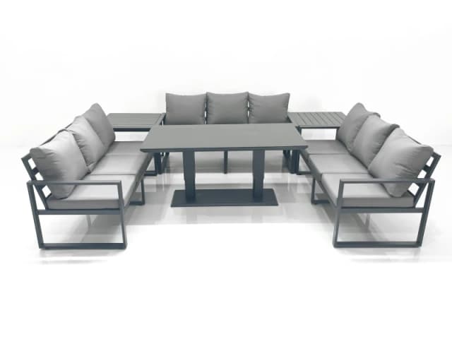 Fimous 9 Seater Garden Sofa Set Aluminium Furniture Rising Dining Tabe Set with 2 Side Tables Dark Grey Dark Grey Unisex
