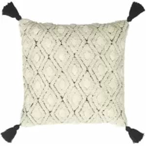 Furn Berbera Tufted 100% Cotton Tasselled Cushion Cover, Natural/Black, 45 x 45 Cm