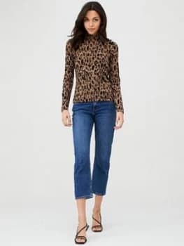 Whistles High Neck Animal Jacquard Top - Leopard Print