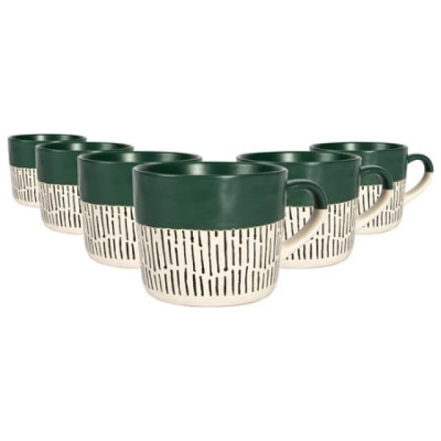 Nicola Spring Ceramic Dipped Dash Coffee Mugs - 475Ml - Sage - Pack Of 6