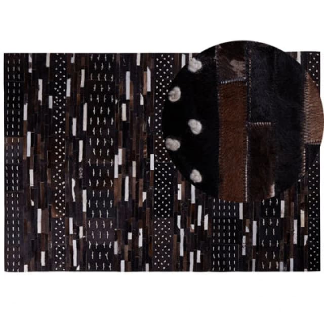 Beliani Rug Akseki Dark Brown 160 X 230 Cm Leather