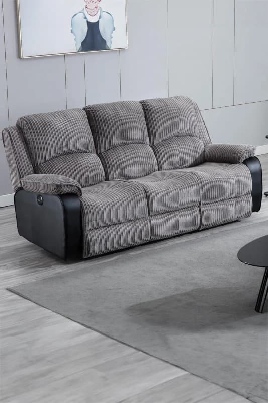More4Homes Postana 3 Seater Electric High Back Jumbo Cord Fabric Recliner Sofa Grey