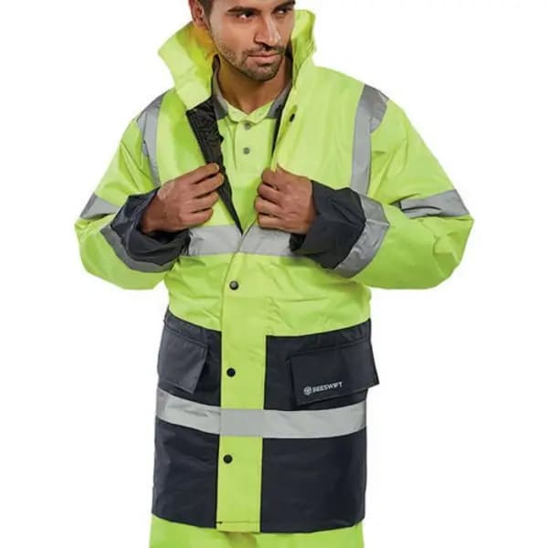 Beeswift Beeswift Fleece Lined High Visibility Traffic Jacket Saturn Yellow/Navy Blue 4XL CTJFLTTSYN4XL