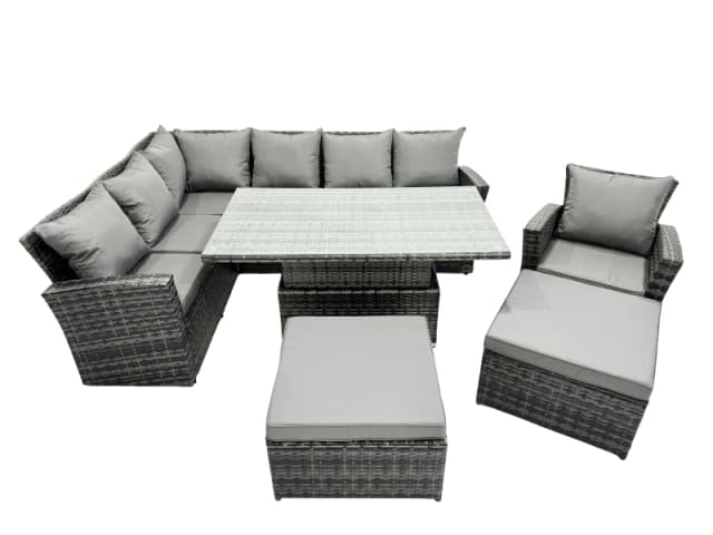 Fimous Poly Rattan Outdoor Patio Corner Sofa Set with 2 Big Stool, Chair in Dark Grey Dark Grey Unisex