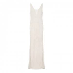 Adrianna Papell Beaded Plunge Gown - IVORY/PEARL