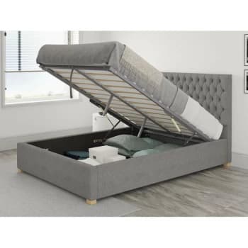 Monroe Ottoman Upholstered Bed, Eire Linen, Grey - Ottoman Bed Size Double (135x190)