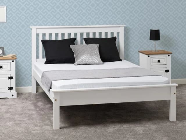 Seconique Monaco White Wooden Bed Frame Low Footend - 4ft Small Double