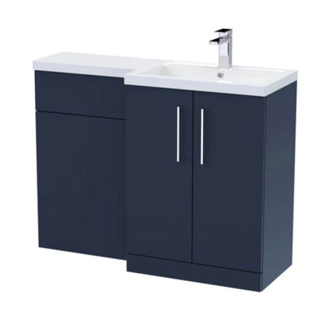 Nuie 1100mm Right Hand Combination, Polymarble Basin Pre-Drilled With 1 Tap Hole, Bathroom Storage Unit In Midnight Blue