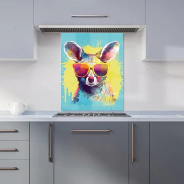 Warren Reed Designer Splashart Wallaby In Glasses Kitchen Splashback