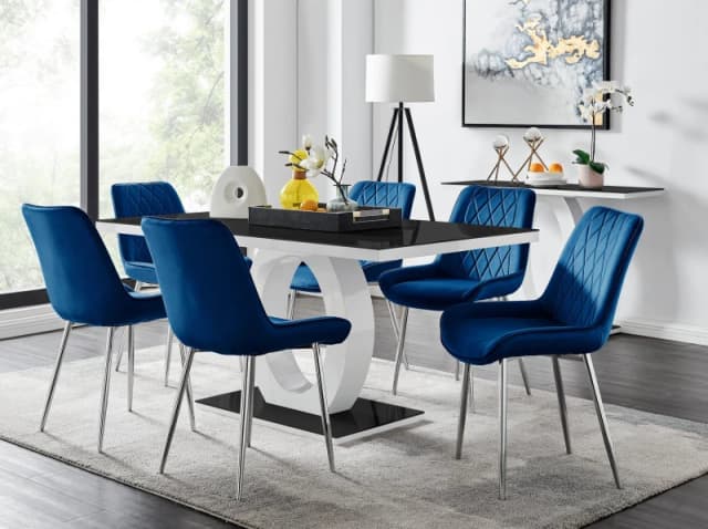 FurnitureboxUK FurnitureboxUK Giovani Rectangular 6 Seat White High Gloss Unique Halo Base Dining Table in Navy Navy One Size Unisex 5056542665127