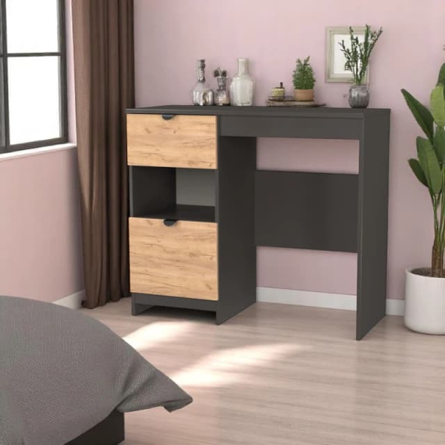 Welcome Furniture Ready Assembled Bora 2 Drawer Open Shelf Vanity, Grey BOP631GCGB