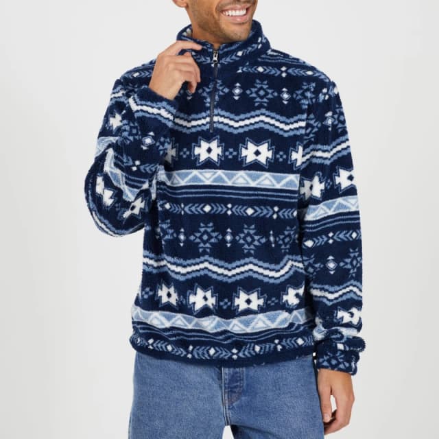 Brave Soul Mens Quarter Zip Fleece Navy/Multi male Small