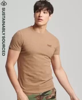 Superdry Mens Organic Cotton Vintage Logo Embroidered T-Shirt Brown / Buck Tan Marl - Size: S