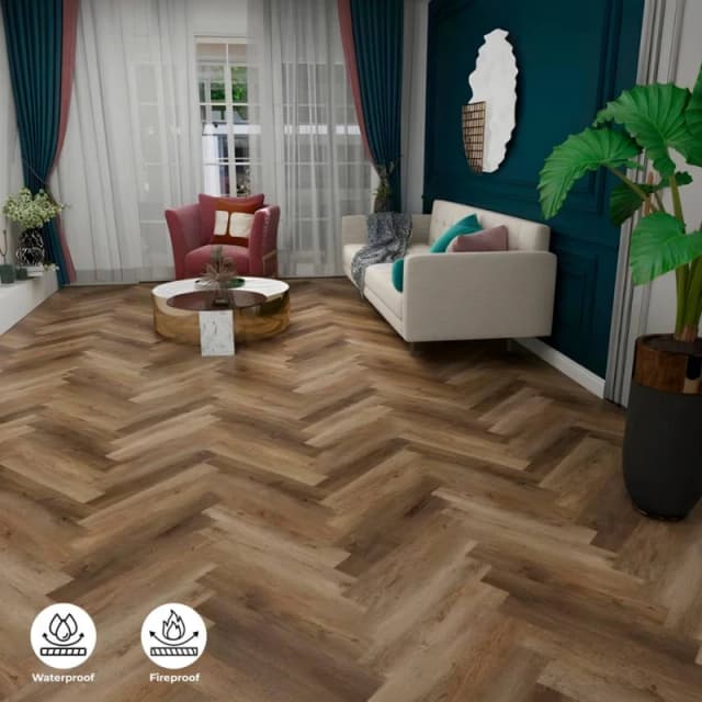 ENER-J BRITWALL SPC Herringbone Flooring - Ashton Brown Plank Size: 10000mm x 520mm Brown Unisex 10000mm x 520mm