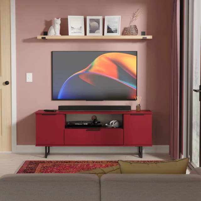 Ready Assembled 2 U Fuji 2 Door 1 Drawer Wide TV Unit (Ready Assembled) in Dark Red Dark Red Unisex