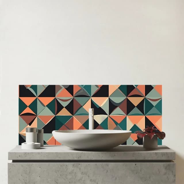 Warren Reed - Designer Geometric Print Pattern Glass Bathroom Splashback in Green Green Unisex