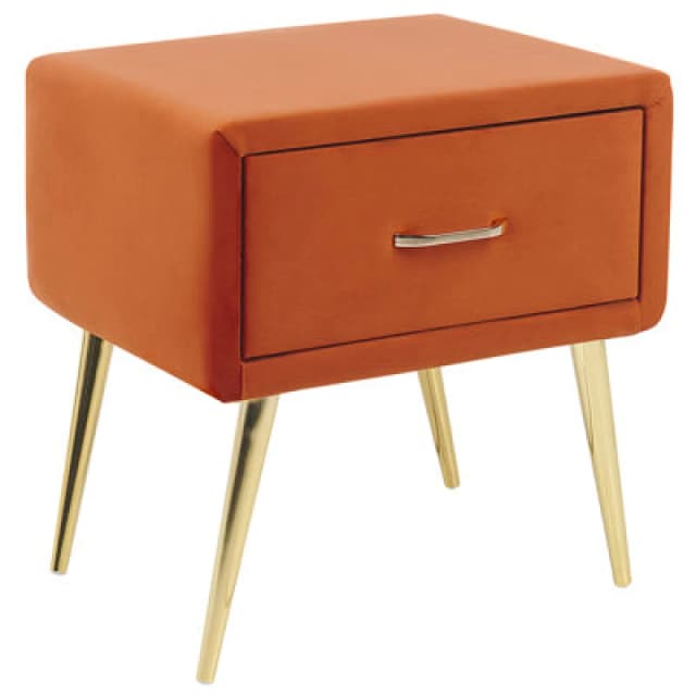 Beliani 1 Drawer Bedside Table Flayat Velvet Orange