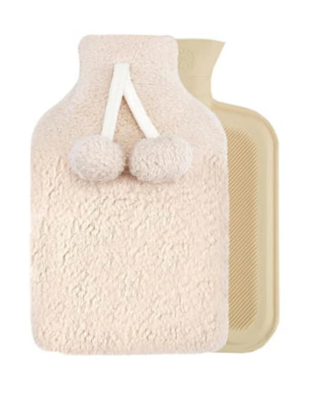 Smart Living Smart Living Soft Hot Water Bottle with Pompom Fleece Cover - 23x35cm in Natural Natural One Size Unisex 5056557546749