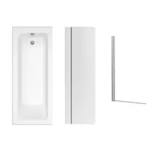 1700 x 700 Rutland Single Ended Square Bath with Front Panel and Hinged 1450mm 6mm Chrome Bath Screen