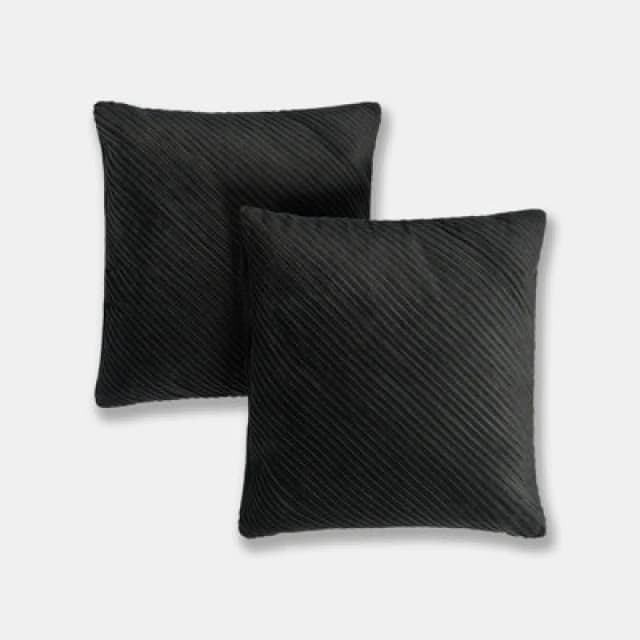 OHS OHS 2 Pack Pleated Velvet Cushion Covers with Invisible Zipper in Black Size: 45cm x 45cm Black 45cm x 45cm Unisex 5027434226207