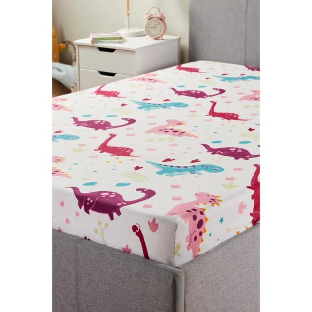 Homelife Dino Footprints Kids Fitted Sheet - Multi Multi Single