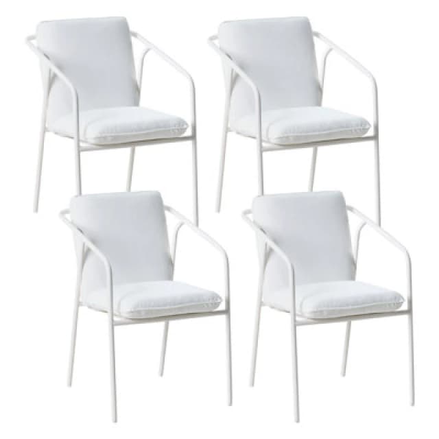 Beliani Set Of 4 Garden Chairs With Cushions Asciano Metal White