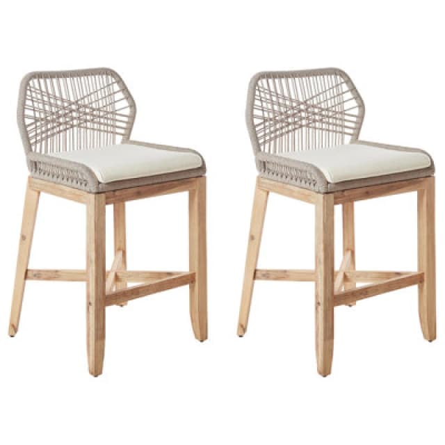 Beliani Set Of 2 Garden Bar Chairs Talamone Acacia Wood Beige