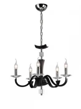 Ceiling Pendant Chandelier 5 Light Polished Chrome, Black Faux Leather, Crystal