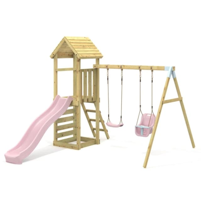 OutdoorToys Rebo Garden Climbing Frame with Swing & Slide for Kids - Rainier Dusky Pink Pink Unisex