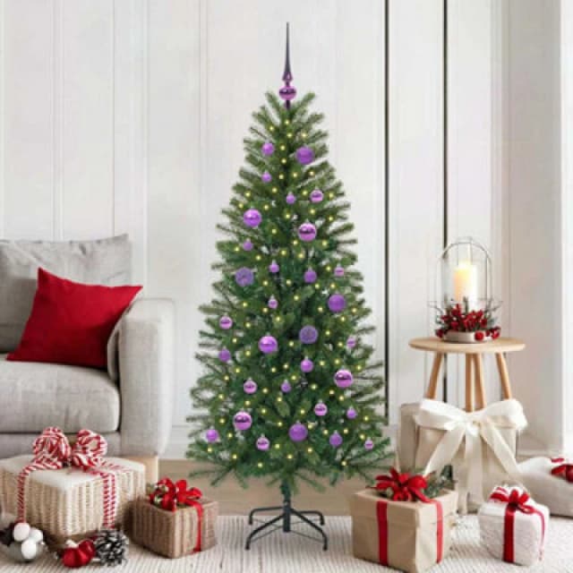 vidaXL Artificial Christmas Tree with 150 LEDs, Lilac Balls Green 150 x 75cm PE and PVC, Green 3397347