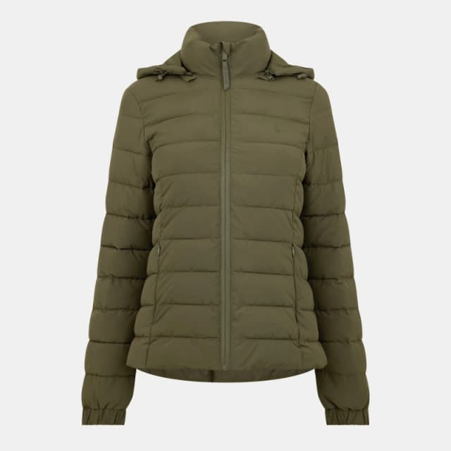 Jack Wills Womens Luna Water Resistant Wind Resistant Detachable Hood Short Puffer Jacket Khaki female 8 (XS)