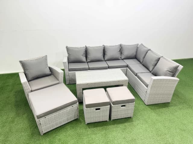 Fimous 11 Seater Garden Outdoor Rattan Furniture Set Rattan Corner Sofa in Light Grey Light Grey Unisex