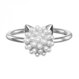 Ladies Karl Lagerfeld Silver Plated Pearl Choupette Ring Size N