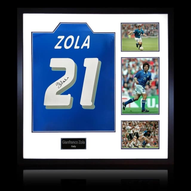 The Fan Cave Gianfranco Zola Signed Italy Shirt Elite Frame Blue unisex 820mm x 82