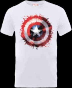 Marvel Avengers Assemble Captain America Art Worded Shield Badge T-Shirt - White - L