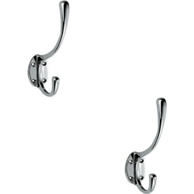 Loops 2x Victorian Hat & Coat Hook on Oval Backplate 64mm Projection Polished Chrome Multi
