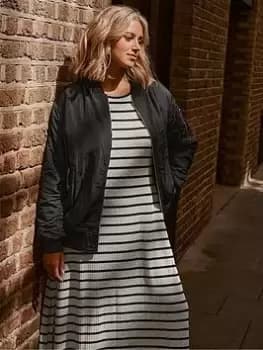 Yours Rib Swing Stripe Dress Short Sleeve Grey, Size 22-24, Women