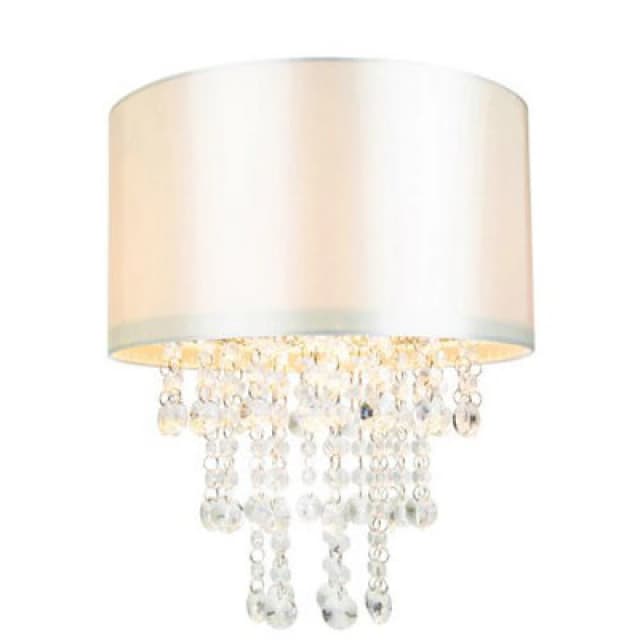 Happy Homewares Modern Cream Satin Fabric Pendant Light Shade With Transparent Acrylic Droplets