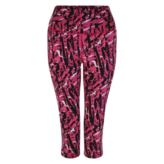 Dare 2b Womens Influential Lightweight 3/4 Gym Leggings 8 - Waist 24' (61cm) Neon Pink Zebra Print DAB034-FZR-8