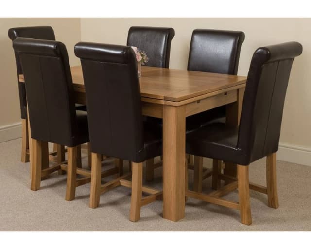 Thats Furniture Richmond 140-220cm Oak Extending Dining Table + 6 Washington Leather Chairs in Brown Brown Unisex