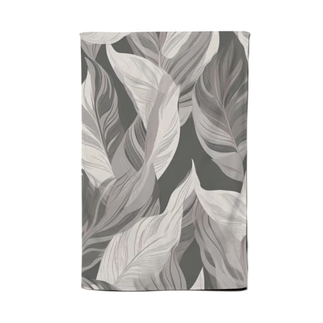 Warren Reed - Designer Grey Floral Leaves Tea Towel Grey Unisex