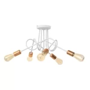 Oxford Multi Arm Semi Flush Ceiling Light White, Copper 50cm
