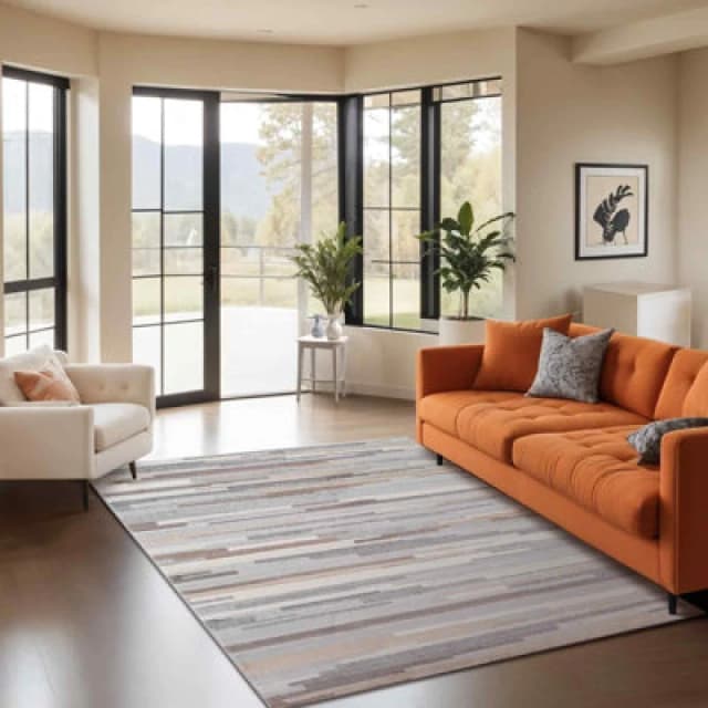 Livabliss Scandi Modern Medium Grey/tan/white Olivia Area Rug 160 X 215cm - Easy Care, Non Shedding, Ideal For Living Room & Bedroom