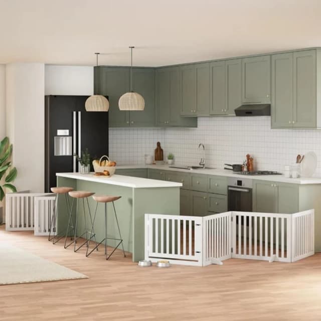 vidaXL Dog Gate with Door Foldable 10 Panels White 800cm Poplar Wood, White 3155675