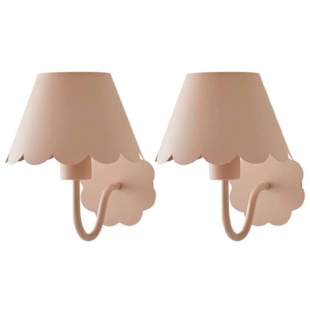ValueLights ValueLights Hattie Pair of Rechargeable Metal Scalloped Edge Wall Lights in Pale Pink Pale Pink One Size Unisex 5059406068409