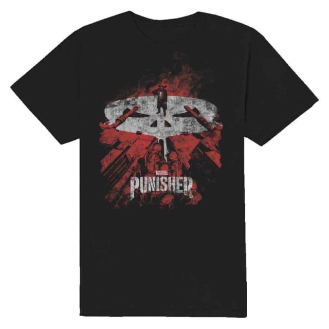 Marvel Punisher Red Tanks T Shirt Black unisex
