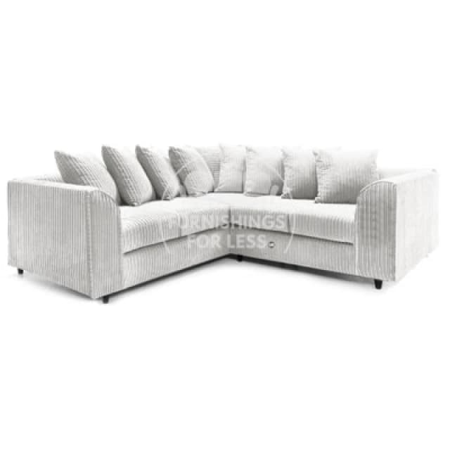 Furnishings For Less UK Ferguson Silver 5 Seater Fabric Corner Sofa L Shaped Jumbo Cord - Scatter Back